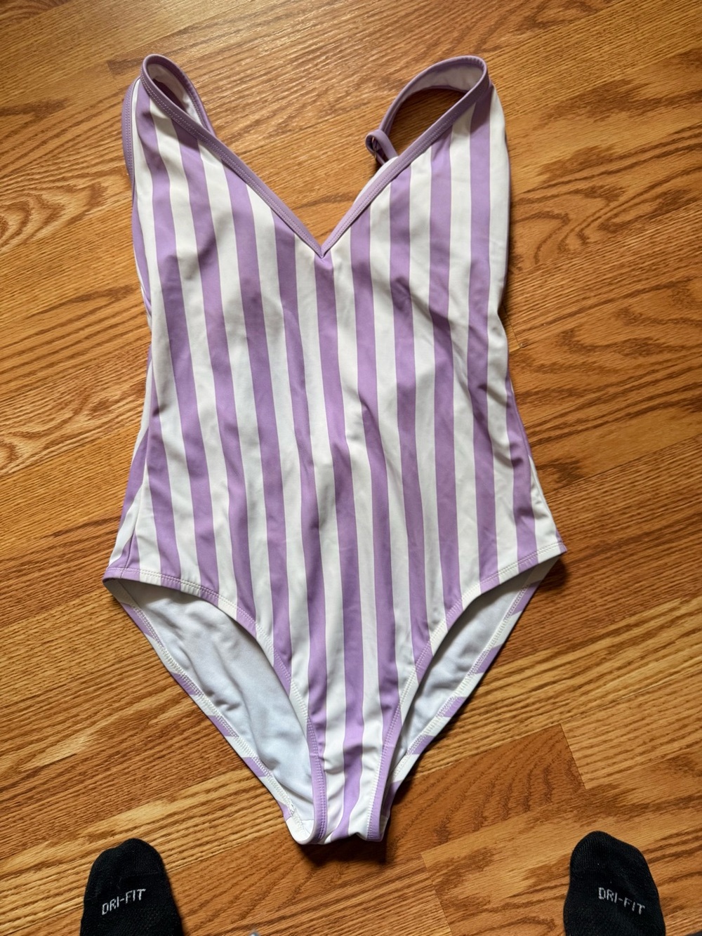 Striped Lavender & White One-Piece Swimsuit
